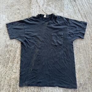 Vintage 90s Fruit of The Loom Pocket Tee Black Shirt Men's XL Blank Essential
